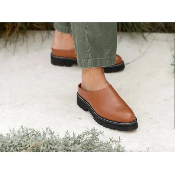 JENNI KAYNE Leather Lug Mule Canyon BROWN Size 37 /7 NEW
